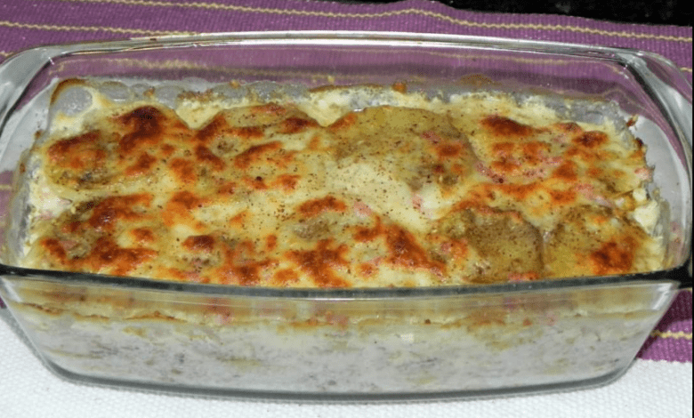 batata gratinada com queijo e presunto